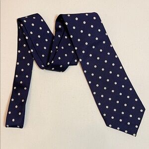 RALPH LAUREN Silk Navy & White Polkadot Tie Preppy Office Coastal Business